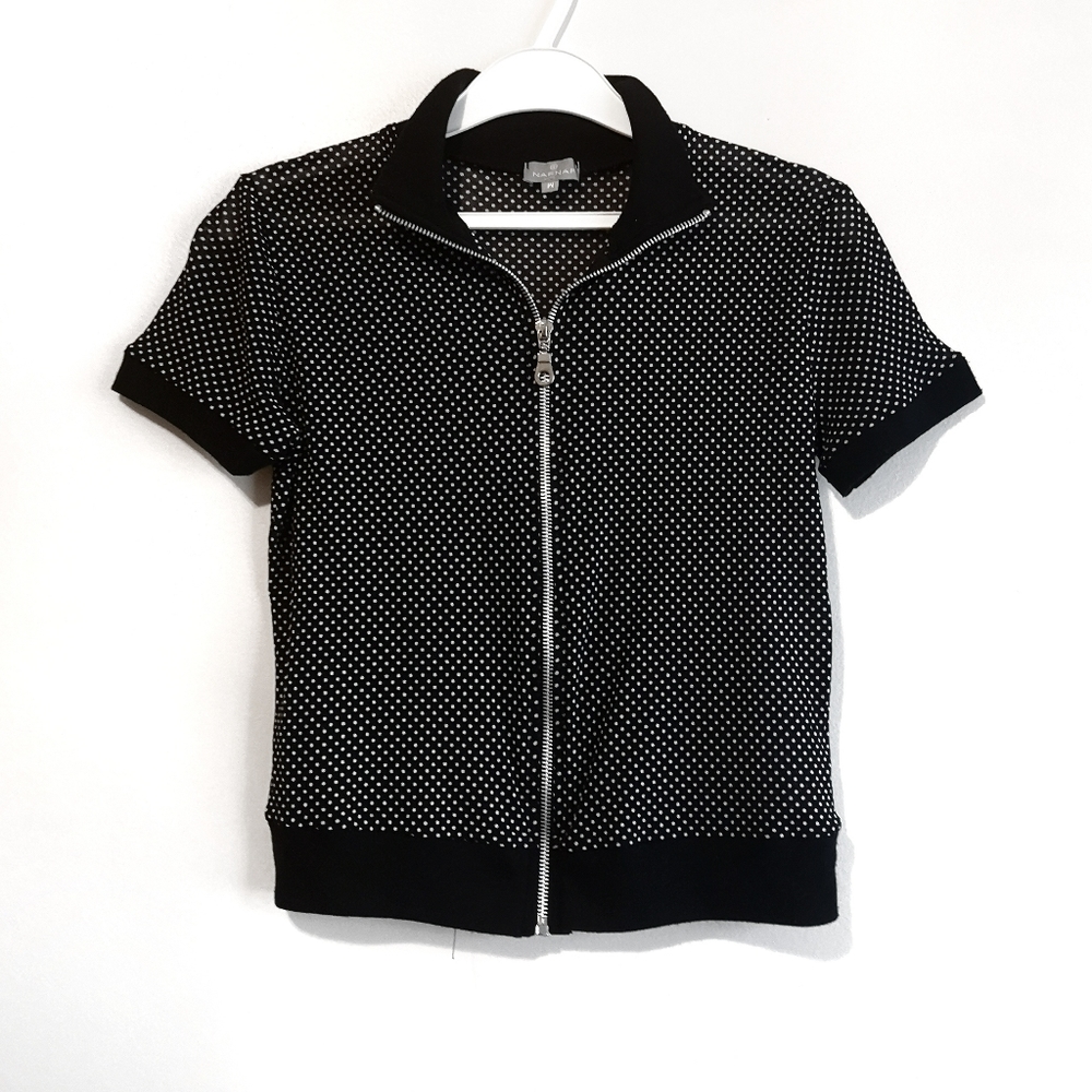 Vintage NAF NAF Sheer Polka Dot Crop Top w/ Zipper